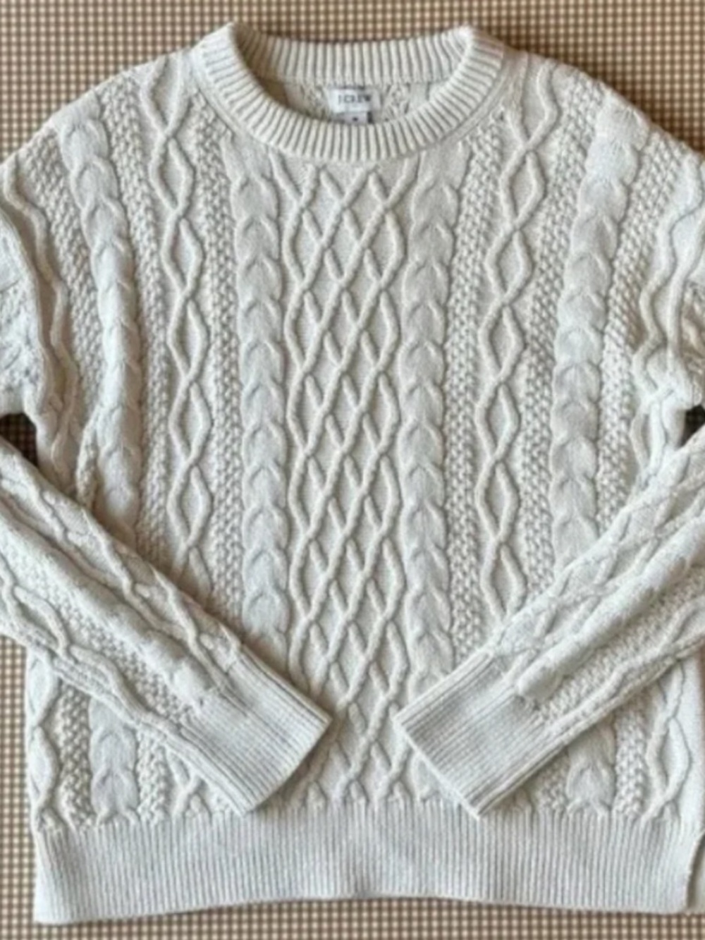 J Crew Ivory Cotton Cable Sweater